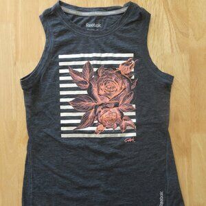Reebok Woman's Small Tank Top Grey Sleeveless Floral print